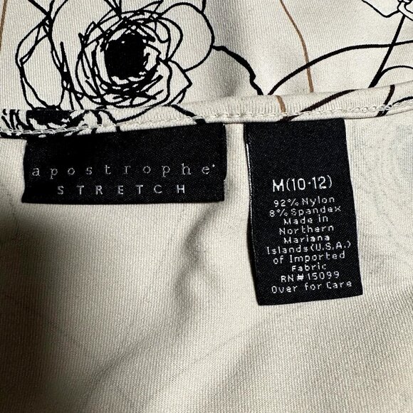 Apostrophe Stretch Women's Tee Top Cream/Black Artsy Modern Boho Floral Top Sz M - Picture 4 of 5